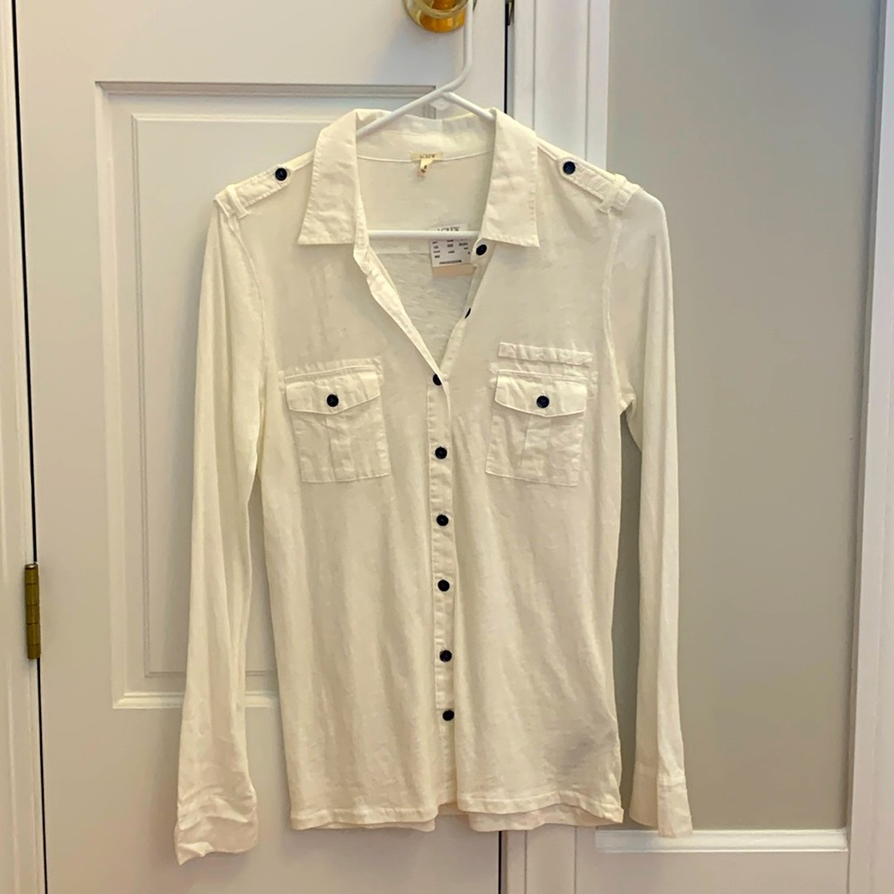 NWT J.Crew soft cotton button down utility shirt.  White, size small
